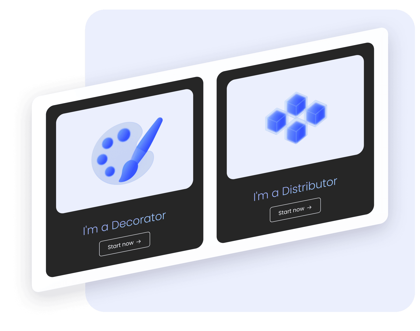 Brikl onboarding — choose Decorator or Distributor